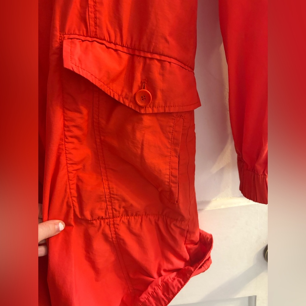 Eileen Fisher Hooded Long Anorak Jacket Organic Cotton/Nylon Poppy Red Size PS - Picture 6 of 7